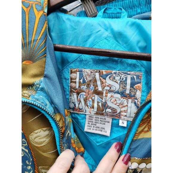 Vintage East West Nylon Track Suit S Turquoise & Gold Elastic Waist & Cuffs Full - Picture 2 of 10